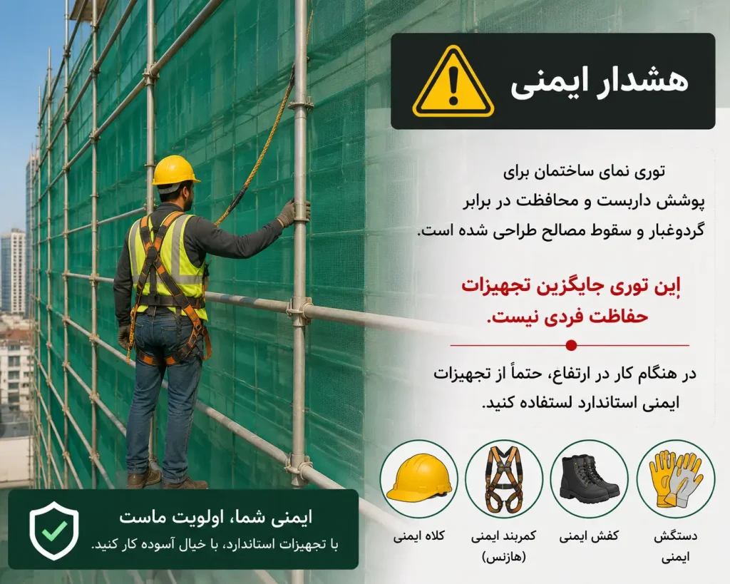 خرید توری نمای ساختمان؛ مشخصات، قیمت و راهنمای خرید 7 تصویر هشدار ایمنی