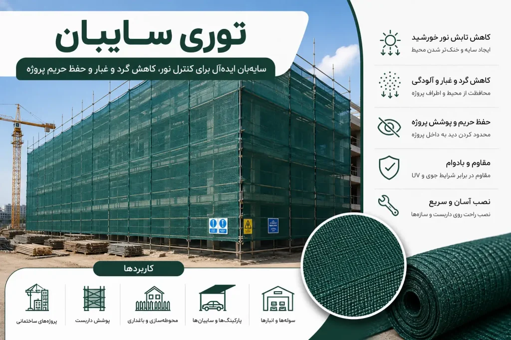 انواع توری نمای ساختمان؛ راهنمای کامل انتخاب بهترین توری ایمنی 2 توری سایبان